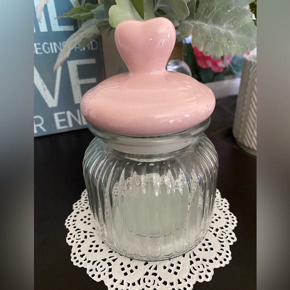 🆕💘 PINK HEART LID DECORATIVE GLASS CANDY & TRINKET JAR. BRAND NEW! - Picture 10 of 11